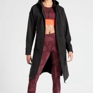 Athleta Black Longline Zip Up Hoodie Sweatshirt Jacket.